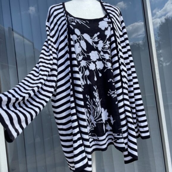 Allison Daley Tops - Allison Daley Woman Faux Two‑Piece Mixed Layered Print Top Shirt Blouse– Medium
